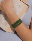 bracciale argento tre nastri sottili passamaneria made in italy verde indossato