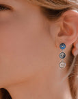 orecchini pendenti argento tre bottoncini madreperla azzurra turchese blu made in italy