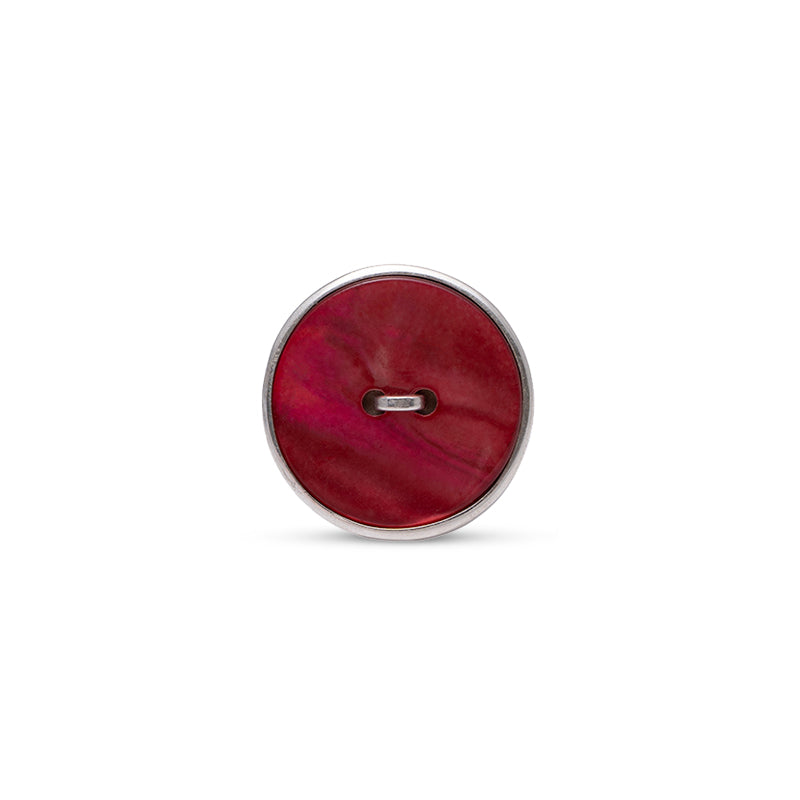 anello argento madreperla bottone grande rosso fatto a mano italia