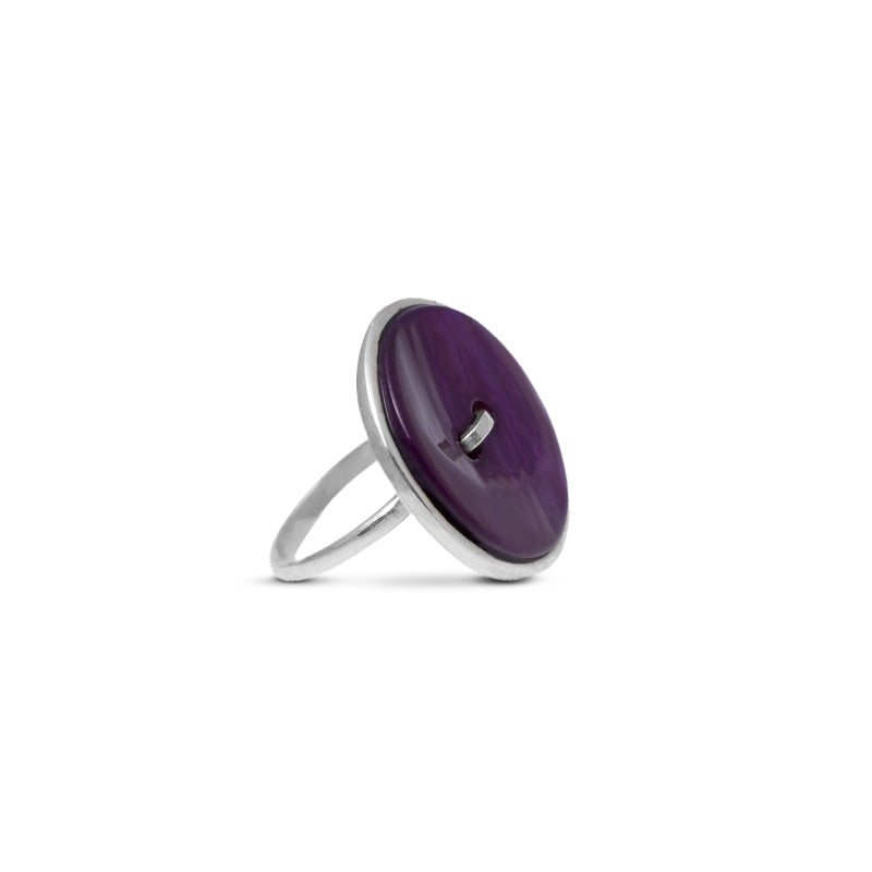 anello argento madreperla bottone grande viola fatto a mano italia