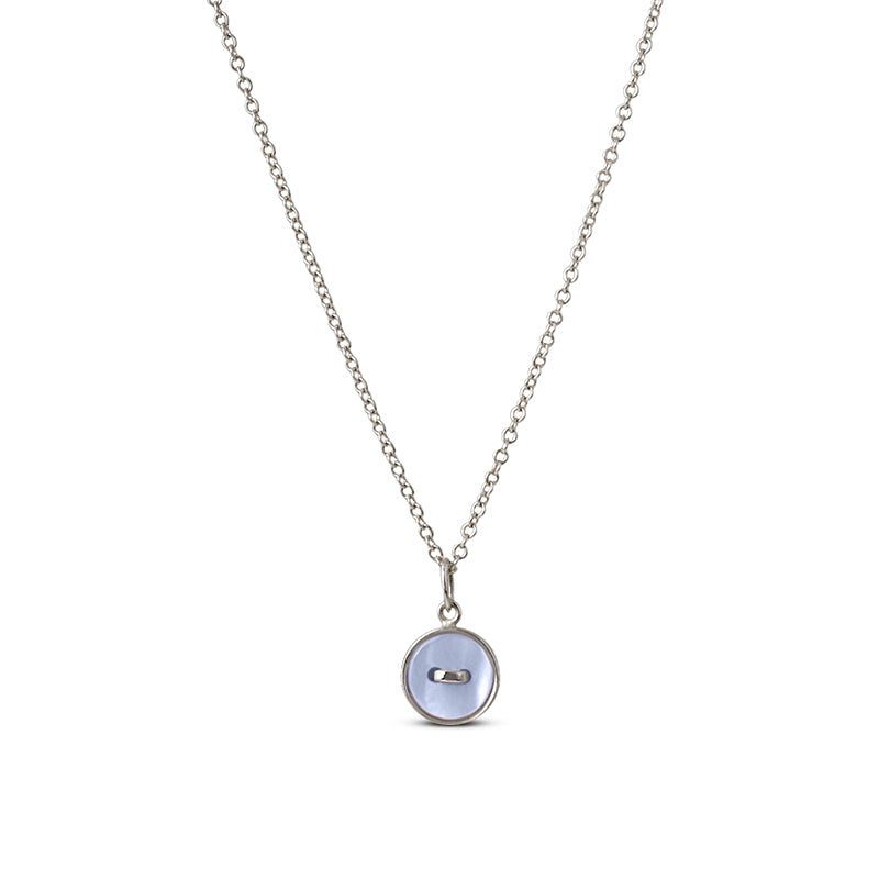 collana regolabile argento catena sottile ciondolo bottoncino madreperla azzurra made in italy