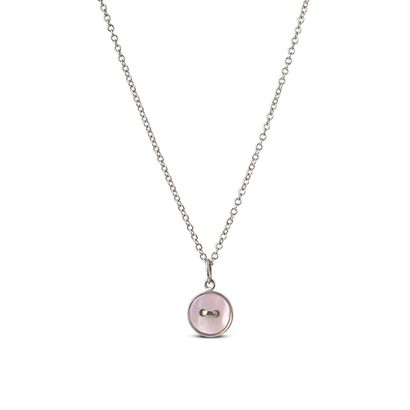collana regolabile argento catena sottile ciondolo bottoncino madreperla rosa made in italy