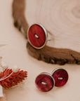 orecchini lobo argento bottone madreperla rosso fatti a mano italia