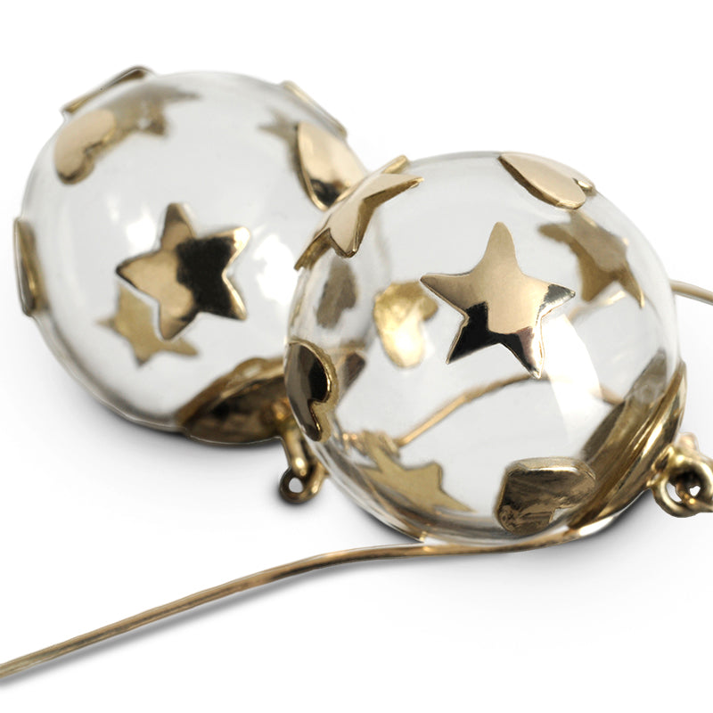 orecchini pendenti pallina vetro oro giallo stelle cuori applicati fatti a mano italia